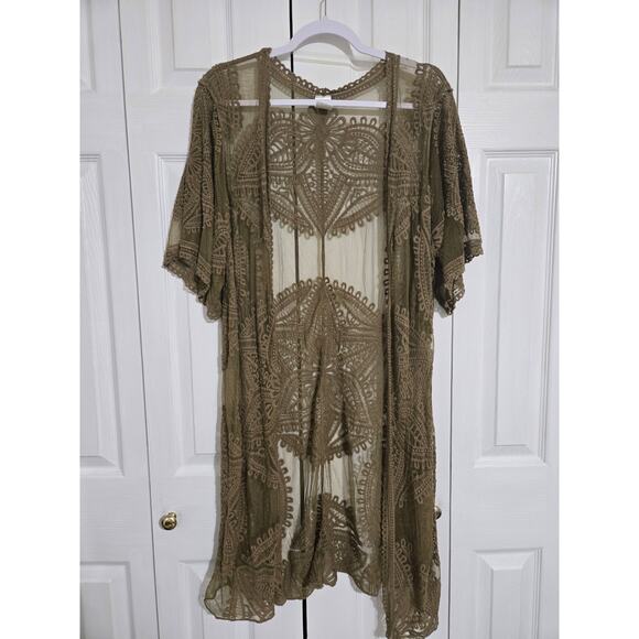 Unknown brand L/XL women's sage sheer sage green lace kimono - Picture 1 of 8